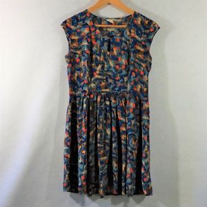 Lands' End Navy Orange Multi Color Silk Dress 2